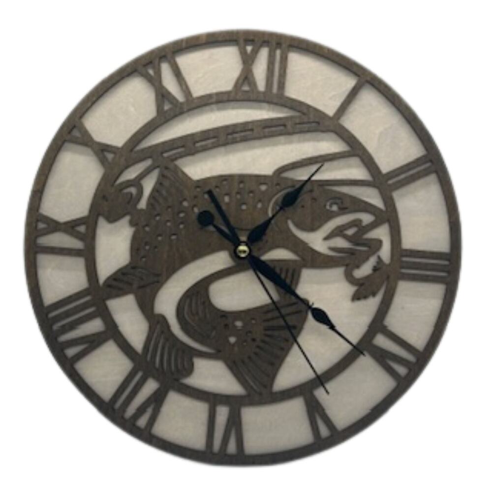 Custom Bass Fish Fishing Wall Clock Laser Cut Layered Wood Decor Gift
